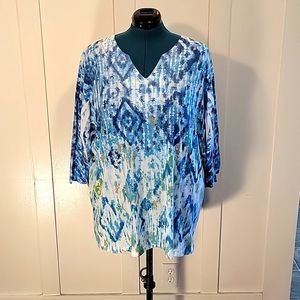Tie Dye Look Blue & White 3X Women's Tunic - Endless Designs